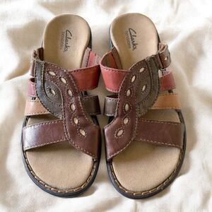 Clarks Bendables Multicolor Leather Slip On Slides Comfort Sandals Shoes Sz 6.5